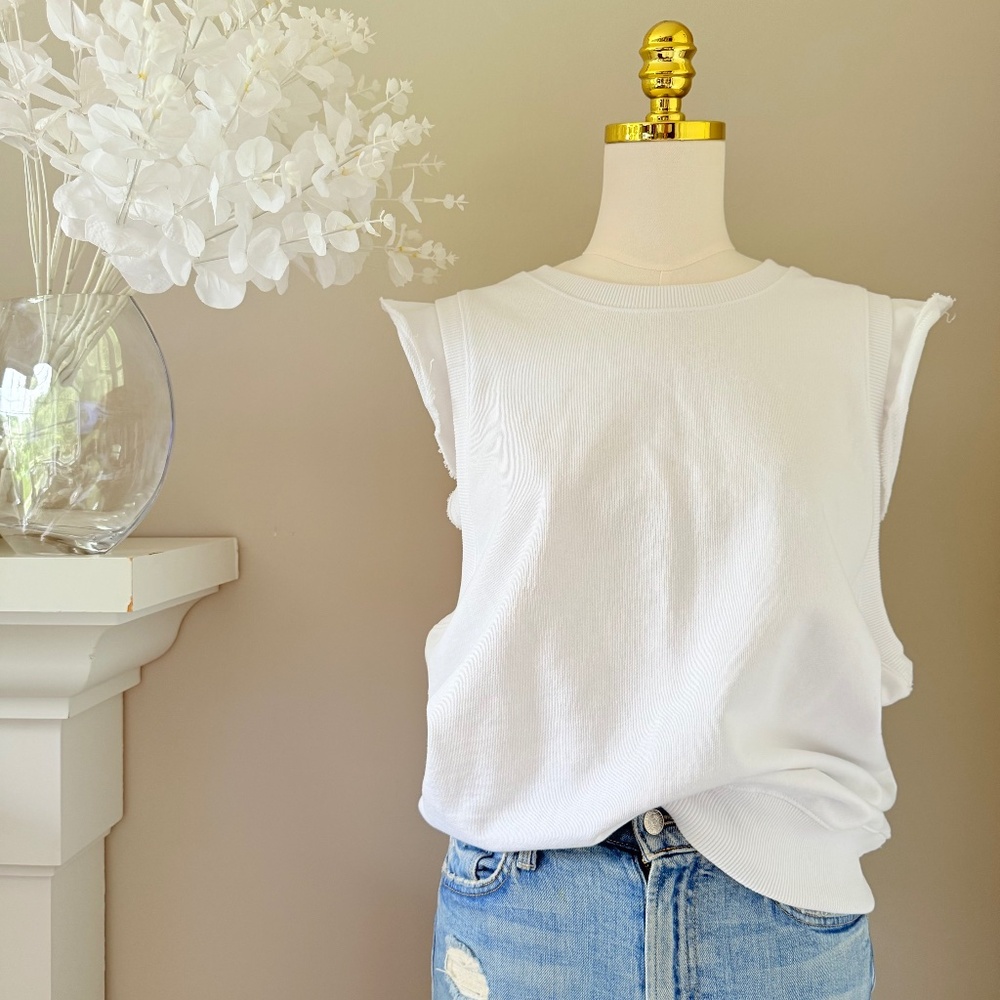 Free People Flutter Sleeve Fleece Tank in White, Sz M